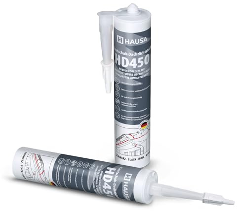 Hausa Kautschuk Dachdichtstoff HD450 Schwarz 2x 300ml dauerelastische Dichmasse & Kleber für Dach Dachrinnen Trapezblech Dachfolien Dachbahnen, wetterfest, kompatibel mit Bitumenwerkstoffen