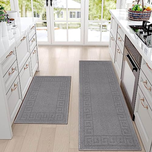 Cekene Grey Kitchen Carpet Runners Non Slip Washable Kitchen Rug Runner Absorbent Boho Low Pile Floor Mat for Bedroom Entrance Laundry Room(45x70cm+45x120cm)