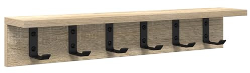 vidaXL Wandgarderobe aus Sonoma Eiche, 60 x 10,5 cm mit Metallhaken, modernes, rechteckiges Design, Matte Oberfläche, nur für drinnen geeignet, platzsparend, leicht zu reinigen, Montage erforderlich