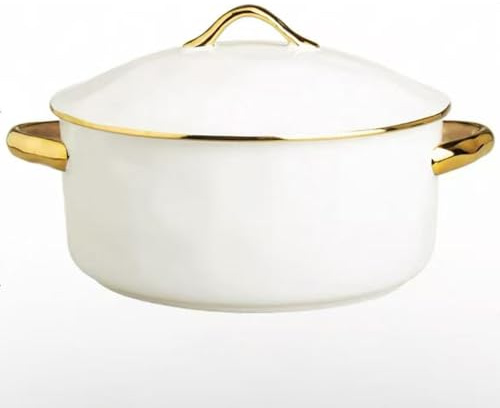 Marmite en céramique, petite casserole cuivre, grande soupière avec couvercle, bol de service à soupe porcelaine blanche double poignée, marmite ronde