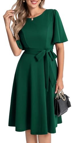 Bbonlinedress Abendkleider elegant für Hochzeit Weihnachten Kleid Damen Winter Cocktailkleid Kurzarm Rundhals festlichs Kleid Partykleider Dark Green L