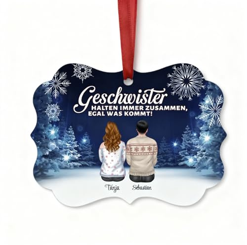 Love Faith personalisierte Weihnachtsdeko - Familie - Blume 2 Namen | Weihnachtsbaumschmuck in Blume-Form - Wähle Clipart & Wunschnamen - Schöne individuelle Weihnachtsdeko für Familie