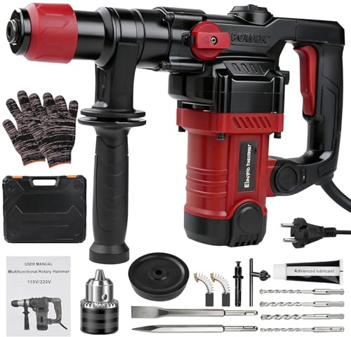 Risegun 6J SDS Plus Bohrhammer, Schlagbohrmaschine 1300W mit 6 Geschwindigkeiten 0-920rpm, 4 in 1 Elektrischer Bohrmaschine für Profis und Heimwerker