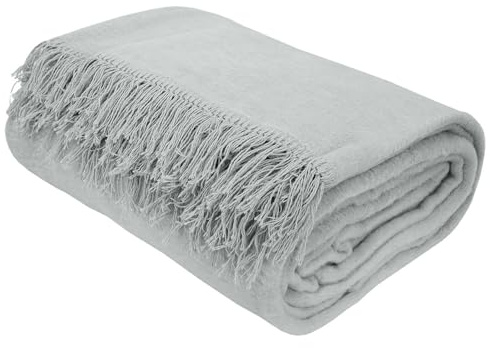 DARYmex Baumwolldecke mit Fransen, 200x220 cm, Aschgrau, Kuscheldecke | Warme dicke Wohndecke, Sofaüberwurf mit Fransen, 500 g/m², atmungsaktiv, für Sofa und Bett