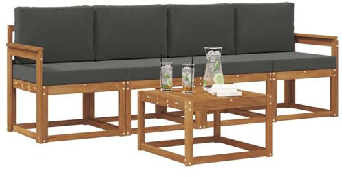 vidaXL Outdoor-Sofagarnitur mit Kissen 5 pcs Natur und Anthrazit, Garten-Sektionalsitz, Moderne Außenmöbel, langlebige Lounge, entspannte Terrasse für alle