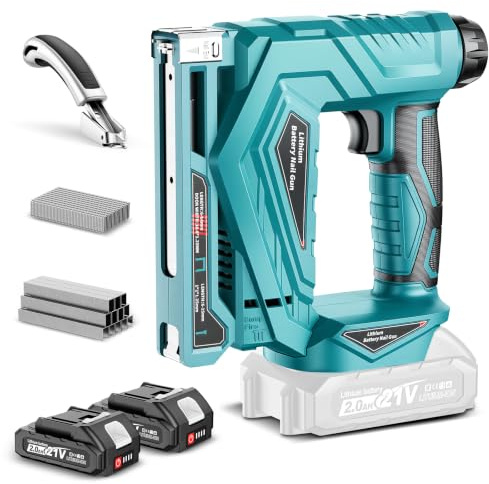 Akku Tacker Kompatibel mit Makita 18V, Akku Nagelpistole 2-in-1 mit 2x 2.0Ah Akkus, 1000 Nägel & 1000 Klammern, Einstellbare Tiefe, Nagler für DIY & Polster