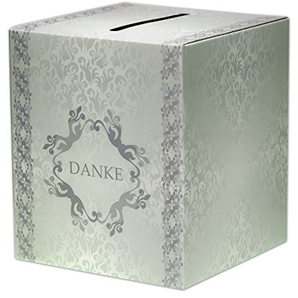 EinsSein 1x Geldbox groß ArtDeco 25x25x29,5cm grau-grün-silber Pappkarton | Hochzeitsbox Kartenbox | Geschenkkartenbox für Hochzeitsempfänge Geburtstage Abschlussfeiern Babyparty