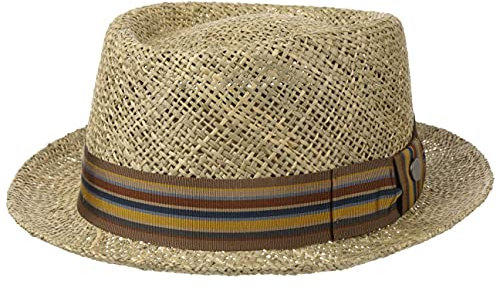 LIERYS Montappo Pork Pie Strohhut - Naturfarbener Hut - Fedora-Form - Sommerhut mit Ripsband - Unisex - Frühjahr/Sommer - Made in Italy Natur-braun XL (60-61 cm)