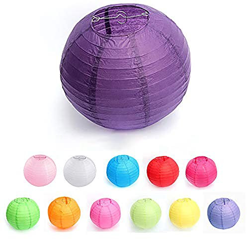 Meisax 10 Stück Papier Laterne Lampions 12 Zoll (30cm) Papierkugel, rund Lampenschirm Dekoration Papierlaterne für Hochzeit Freier Geburtstag Party (violett)