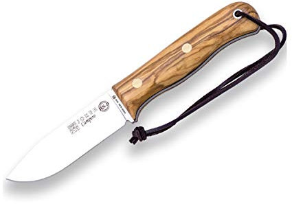 joker Coltello Bushcraft CO112-P con Mango Legno d'ulivo, lama di 10,5 cm Sandvik in acciaio inox 14c28n 157 gr, include custodia in pelle, per attività di Pesca, l'Escursionismo, Il Campeggio