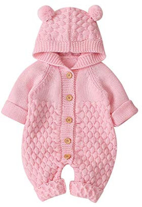 Plot 0-24 Monate Baby Strampler Einfarbig Stricken Winter Outfit mit Kapuze Neugeborenen Overall Romper Mantel Baby Mädchen Jungen Kleiderset Babykleidung