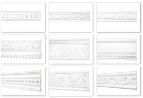 HEXIM Perfect 2 metri profili piatti - grande selezione, serie 2 (AC263-25x10mm) - profilo di stucco in PU modellato, bianco, resistente agli urti - profili decorativi per pareti piane