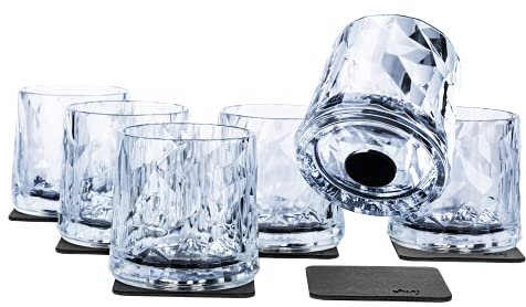silwy® Verres en plastique magnétiques de haute technologie, nano gel pads métalliques inclus – verres de camping antidérapants, accessoires pour bateaux et yachts (tumbler // 0,25 l // set de 6)