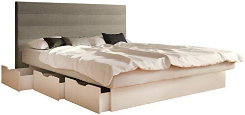 SuMa - Wasserbett dual 180x220 mit 6 Schubkästen im Sockel und Kopfteil Largo, Farbe lightgrey 180x220 cm