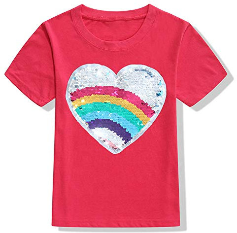 T-shirt à paillettes multicolores pour fille avec motif cœur - Rose - 44