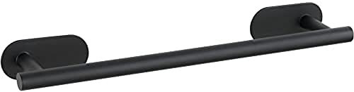 WENKO Turbo-Loc® Badetuchstange Orea Black Matt, Befestigen ohne bohren, lange Handtuchstange mit viel Platz für Badetuch & Handtücher, hochwertiger rostfreier Edelstahl, Schwarz matt, 40 x 4,5 x 7 cm