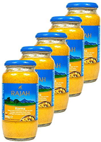 Rajah Korma - 5er Pack Cremige Kokosnuss Currysauce á 500 g - Mittelscharfe indische Curry Sauce Fertigsauce