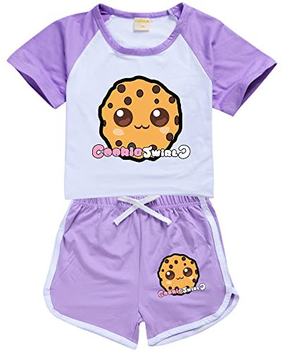 OAIXIUR Cookie Swirl C Girls' Clothing Sets Fashion Comfortable Shorts and Top 2Pcs Outfits (Violet,9-10 Years,9 Years,10 Years)