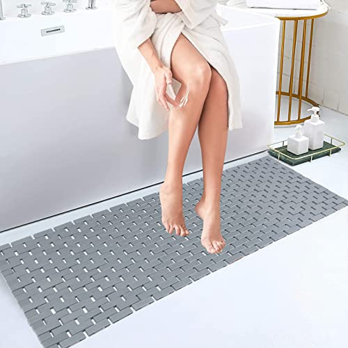 Fovlaurs Bambus-Badematte, Badläufer, Langer, großer Badezimmerteppich, Boden, Holz, Dusche, Badewanne, wasserfest, rutschfest, Zubehör, 40,6 x 121,9 cm, leicht zu reinigen, grau, 1 Stück