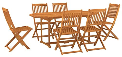 vidaXL Akazienholz Massiv Gartenmöbel 7-TLG. Gartengarnitur Sitzgruppe Gartenset Sitzgarnitur Gartentisch Esstisch Tisch Stühle Holztisch Holzstuhl