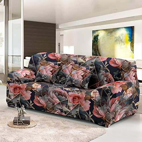 Sofa Überzug Vintage Rosa Rosen Sofabezug Stretch Elasthan Couch überzug Abnehmbare Waschbar Sofaschoner Anti Rutsch Couchbezug Moderne Sofa Cover Universal Sofahusse Sofabezug Ecksofa 3 Sitzer