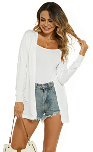 Ietaoo Cardigan Lungo Donna Elegante Manica Lunga Giacca Cardigan Casual Maglia Cappotto Leggero Aperto Davanti Cardigan per Estivo Primavera Bianco L