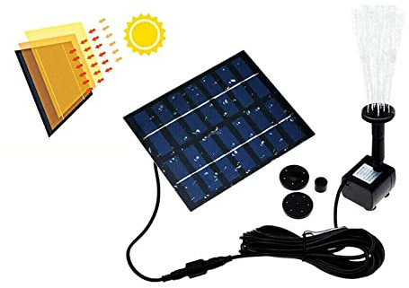 TKSE DIY Solar-Springbrunnenpumpe, 1,2 W 200 l/h Solarpanel-Wasserspielpumpe, Solarstrom-Teich-Wasserpumpen-Kit Springbrunnen-Tauchbewässerungsset für Gartenteich, Vogeltränke, Aquarium