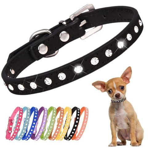 Kleine Hunde Hundehalsband Leuchtend, Halsband Hund Klein Mit Kristalldiamanten Glitzernd Kristall Halsung Hund Diamant Bling Welpenhalsband Welpe HundehalsbäNder,Schwarz M