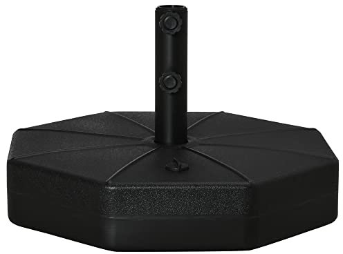 Outsunny Base para Sombrillas Rellenable de Agua 28 kg o Arena 40 kg Soporte de Parasol Octagonal Apto para Postes de 38mm 48 mm para Jardín Terraza Ø60x36 cm Negro
