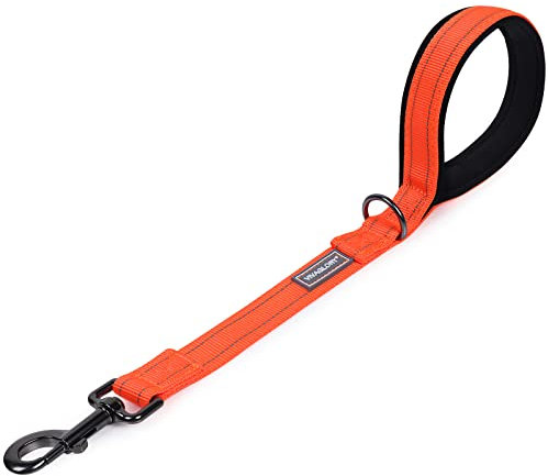 VIVAGLORY Kurzführer Hund Hundeleine Kurz Kurze Leine Hund Nylonleine Hundeleine Mittelgroße Große Hunde Kurzführer Hund Metallclip Hundeleine mit Kurzführer, 46 cm Länge 2,5 cm Breite, Orange