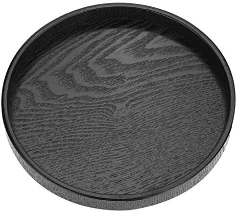 NIKOU Bandejas Redondas Negras para Servir, Bandeja de Madera Maciza para té, café, Aperitivos, Comidas, Restaurante, bandejas Decorativas(27cm)