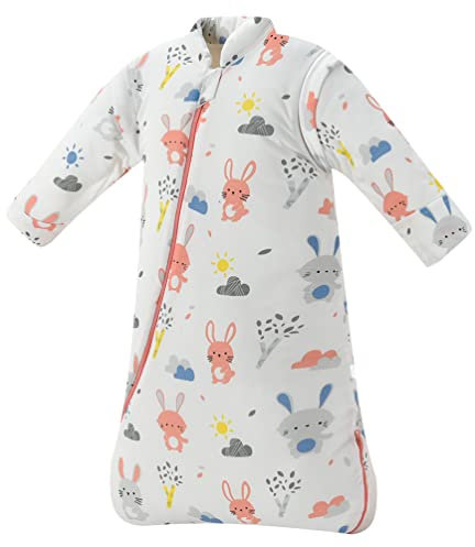 Baby Winter Sleeping Bag 3.5 Tog Removable Long Sleeves Kids Sleeping Sack Swaddle Cute Rabbit Unisex Boys Girls Wearable Blanket Grow Bag