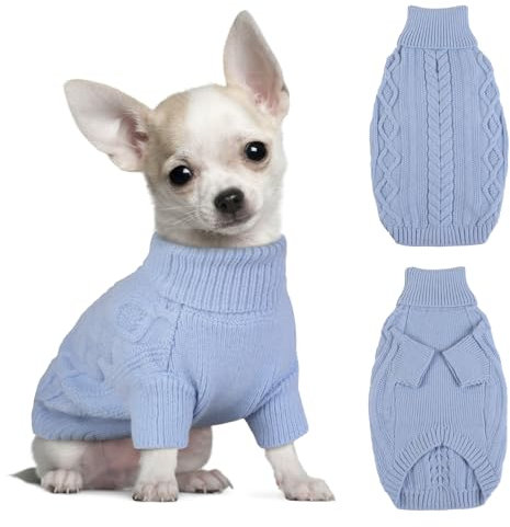 Hjumarayan Hundepullover Kleine Hunde - Schlicht & Elegant Hunde Pullover, Warm Hundepullover mit Geschirrloch, Schöner Hundepulli mit Beinen Hund Pullis für Chihuahua (Blau XS)