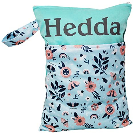 In Deutschland mit Namen personalisierte Wetbag Nasstasche mit 2 separaten Fächern, als Windelbeutel, im Kindergarten oder unterwegs (Blume)