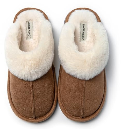 JOMIX Chaussons Mémoire de Forme Femme Pantoufles Hiver Fourrées en Peluche Élégant d’intérieur à Bout Fermé Mule Sabot Légères Silencieuses Confort Chaud pour Maison X005 Chameau 39