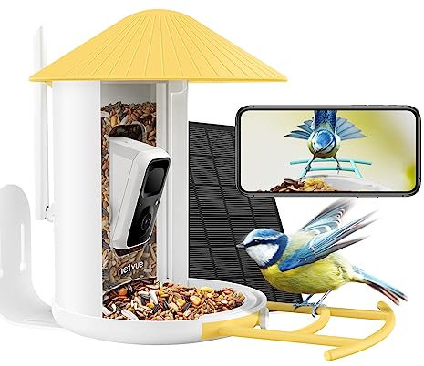 NETVUE Vogelhaus mit Kamera, Vogelfutterstation, Futterstationen für Wildvögel, Vogelfutterhaus mit Video Aufnehmen, Vogelhäuschen mit Kamera, Vogelfutterspender Vögel Erkennung