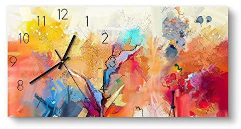 DEQORI Glasuhr | vertikal 60x30 cm | Motiv Farbenreiches Ölgemälde | große XXL Design Uhr aus Glas | leise Wanduhr für Wohnzimmer & Küche | Moderne Hingucker Uhr für die Wand