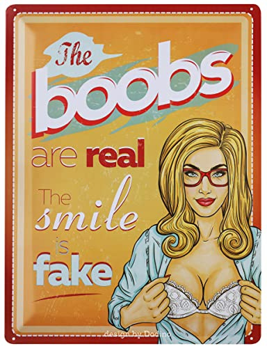Dodino 30x40cm blechschilder pin up, Boobs are real, smile is fake, nostalgic Deko Metallschild Schild