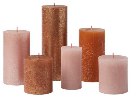 Bolsius Rustik Stumpenkerzen - Geschenk Set 6 Stück - Cosy Coppers - Dekorative Haushaltkerzen - Länge Brenndauer - Unparfümierte - Natürliches Pflanzenwachs - Ohne Palmöl