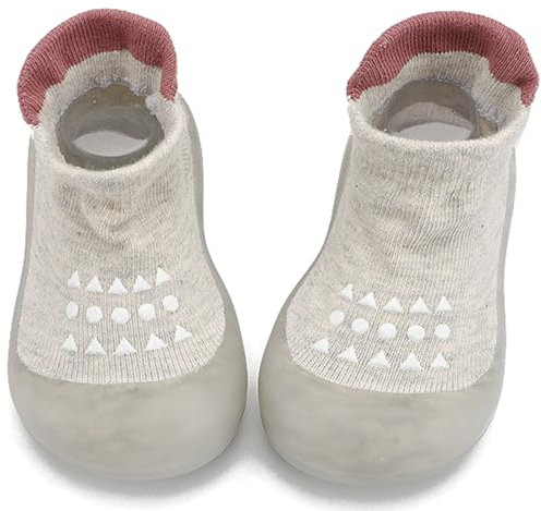 Aggroot Zapatos Calcetines Bebé Niños Niñas Primeros Pasos Zapatos Bebé Calcetines Antideslizantes con Suela de Goma,Gris,18-24 Monate/Etiquetas 2425
