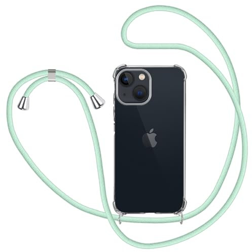 XTCASE Hülle für iPhone 15 mit Band, Transparent Silikon Handyhülle für iPhone 15 mit Kette Stossfest Schutzhülle - Schnur mit Case zum Umhängen in Grün