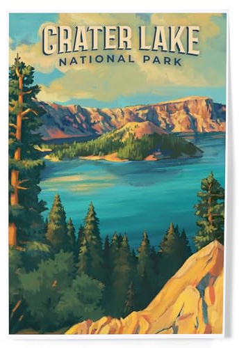Lantern Press Crater Lake National Park Oil Painting, 8x12 Inch Art Print Wall Decor