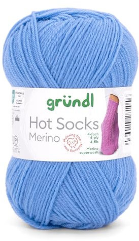 Gründl Hots Socks Merino uni, 4-fädige Sockenwolle, 50 g /200m,75% Schurwolle (Merino, superwash), 25% Polyamid,mulesing frei, Öko-tex Standard, (19 jeansblau)