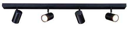 Ledvion LED-Deckenstrahler Schwarz 4-flammig, Rechteckig, Neigbar, Dimmbar, GU10-Fassung, Aufputzmontage, Schwarze Lampe, Runde Lampe, Beleuchtung, IP20, GU10-Fassung, Excl. GU10-Lampe