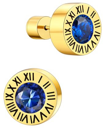 Supcare Ohrstecker für Damen Römische Ziffern Ohrringe mit Geburtsstein Saphir Ohrring September Edelstahl Wikinger Creolen Huggie Gold Stud Earring Ohr Piercing Ohrschmuck Modeschmuck für Vati