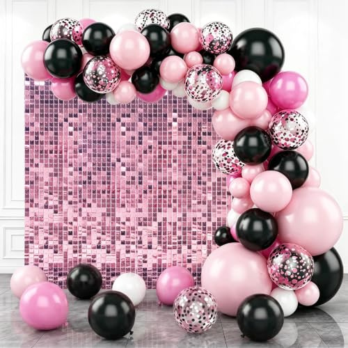 122 x 180 cm rosa schimmernder Wandhintergrund, glänzende Pailletten, 24 Stück Pailletten-Hintergrund, Dekoration für Geburtstag, Party, Hochzeit, Verlobung, Jahrestag, Babyparty