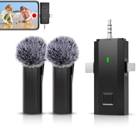 3 in 1 Wireless Lavalier Microphone for iPhone Android Camera,2.4G Ultra-Low Delay Cordless Lapel Mics, 7-Hour Battery, Mini Microphone with Noise Reduction for Video Recording, TikTok, Vlog