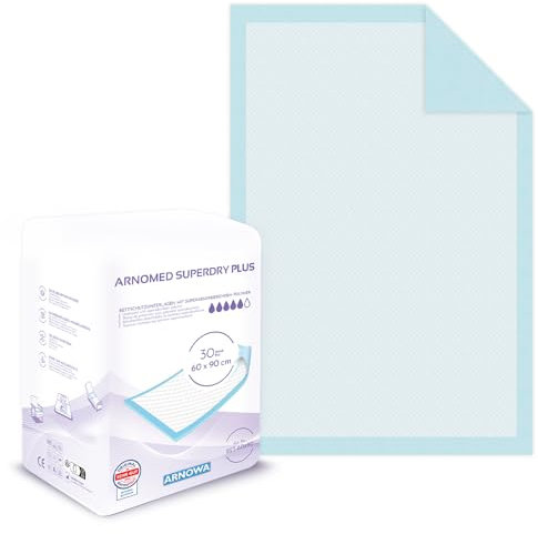ARNOMED Krankenunterlagen 60x90cm, 90x saugstarke Inkontinenzunterlagen Einweg, Wickelunterlage für Babys, 5-lagige Zellstoff Unterlagen fürs Bett bei z.B. Inkontinenz, Wickelunterlage Einweggebrauch