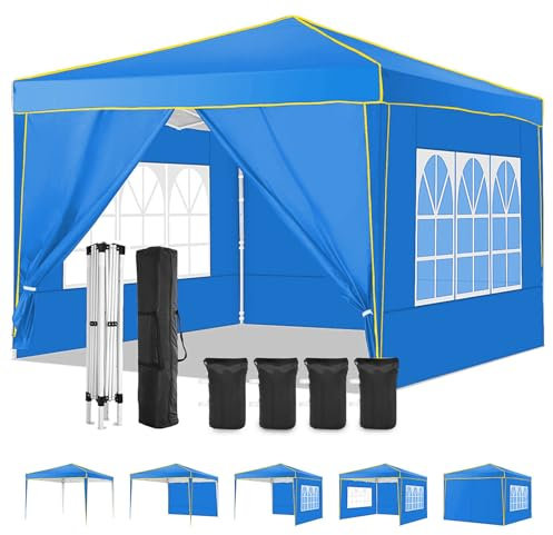 COBIZI Pavillon 3x3 Wasserdicht Stabil Winterfest Pop Up Faltpavillon Partyzelt mit 4 Seitenwänden und 4 Sandsäcken UV-Schutz 50+ Gartenpavillon für Strand Hochzeit Camping, Blau