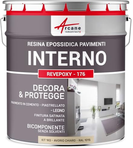 ARCANE INDUSTRIES Peinture sol, résine epoxy, peinture pour sol, salon, cuisine, salle de bains, effet miroir : Revepoxy deco - 1 kg (jusqu'à 5 m² en 2 couches) Ivoire Clair - RAL 1015